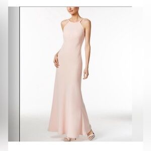 calvin klein lined backless halter neck gown